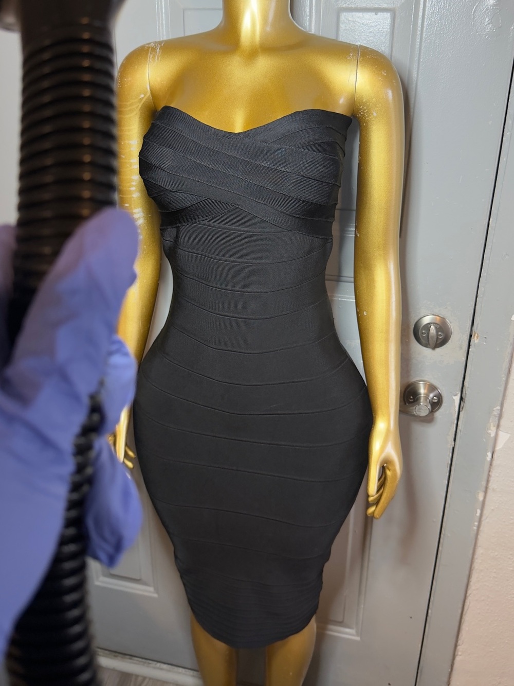 Source Unknown Black Strapless Bodycon Midi Dress